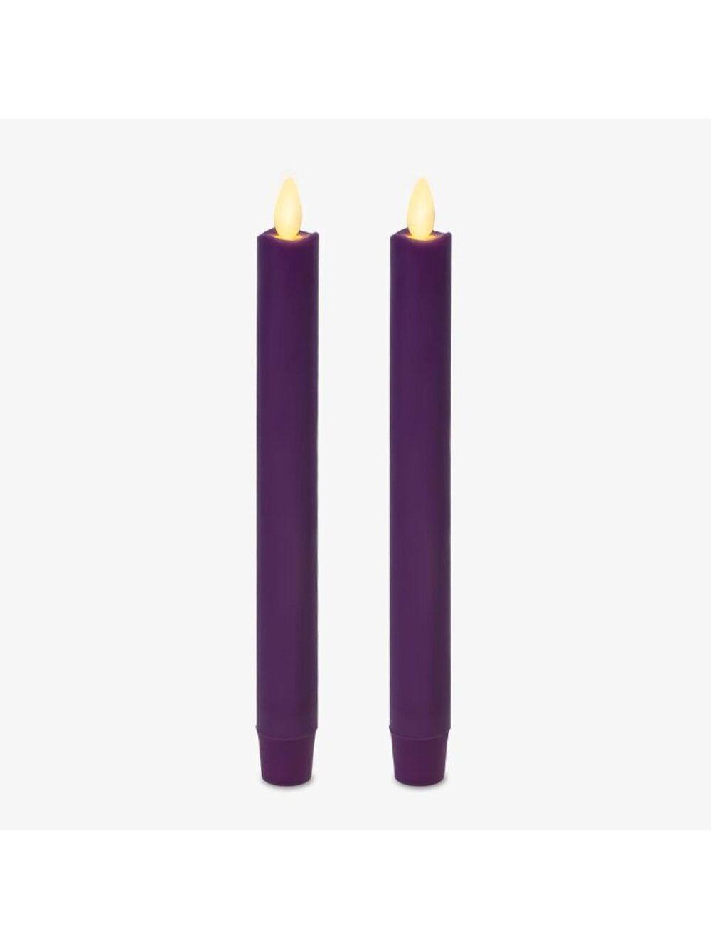 Flameless Battery Operated Taper Candles - Purple LED Flickering Flame - Set of